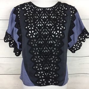 Rebecca Taylor Laser Cut Lace & Silk Blouse
